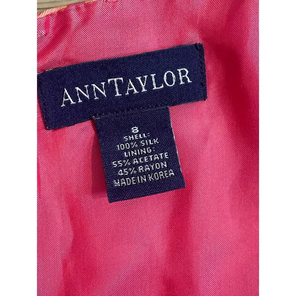 Ann Taylor Dress Silk Pink Coral Floral Size 8